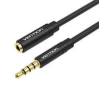 Кабель Подовжувач Vention Cotton Braided TRRS 3.5mm Male to 3.5mm Female Audio Extension Cable 1M Black