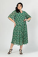 Стильное женское шифоновое платье зеленого цвета на лето, батальные размеры