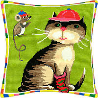 Набір для вишивання декоративної подушки Чарівниця Кіт і миша 40×40 см V-32 BM, код: 7242987