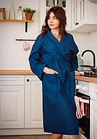 Вафельный халат Luxyart Кимоно размер (46-48) М, 100% хлопок темно-синий (LS-453) lk