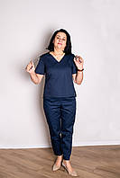 Медицинский женский костюм топ+штаны Мишель свободный темно-синий, форма для медицинского персонала р.44
