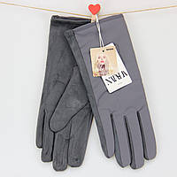 Перчатки женские сенсорные из искусственной замши с плащевкой с нашивкой осень-зима рS-M графитовый