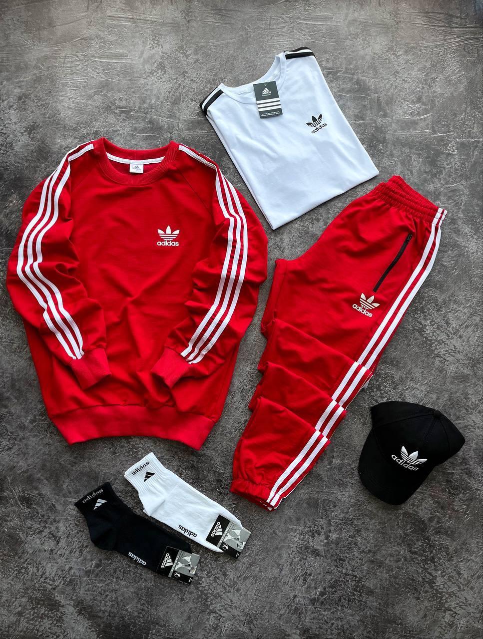 Весняний спортивний комплект Adidas Red світшот штани штани футболка блайзер шкарпетки Адидас червоний двухнить лампаси унісекс