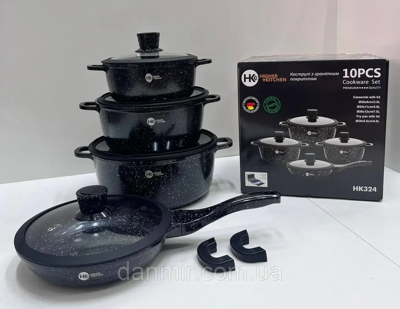 Кухонний набір посуду з антипригарним покриттям Higher Kitchen HK-324, Набір круглих казанів для дому.