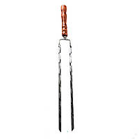 Шампур двойной для мангала 60 см деревянная ручка толщина 3 мм темно-коричневый