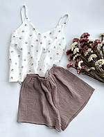 Летняя женская пижама женская пижама. Комплект пижамный майка и шорты пижамный. Муслиновая пижама в стиле Пров