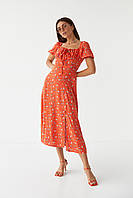 Літня сукня-міді із зав'язками на грудях ESPERI - теракотовий колір, L (є розміри) lk