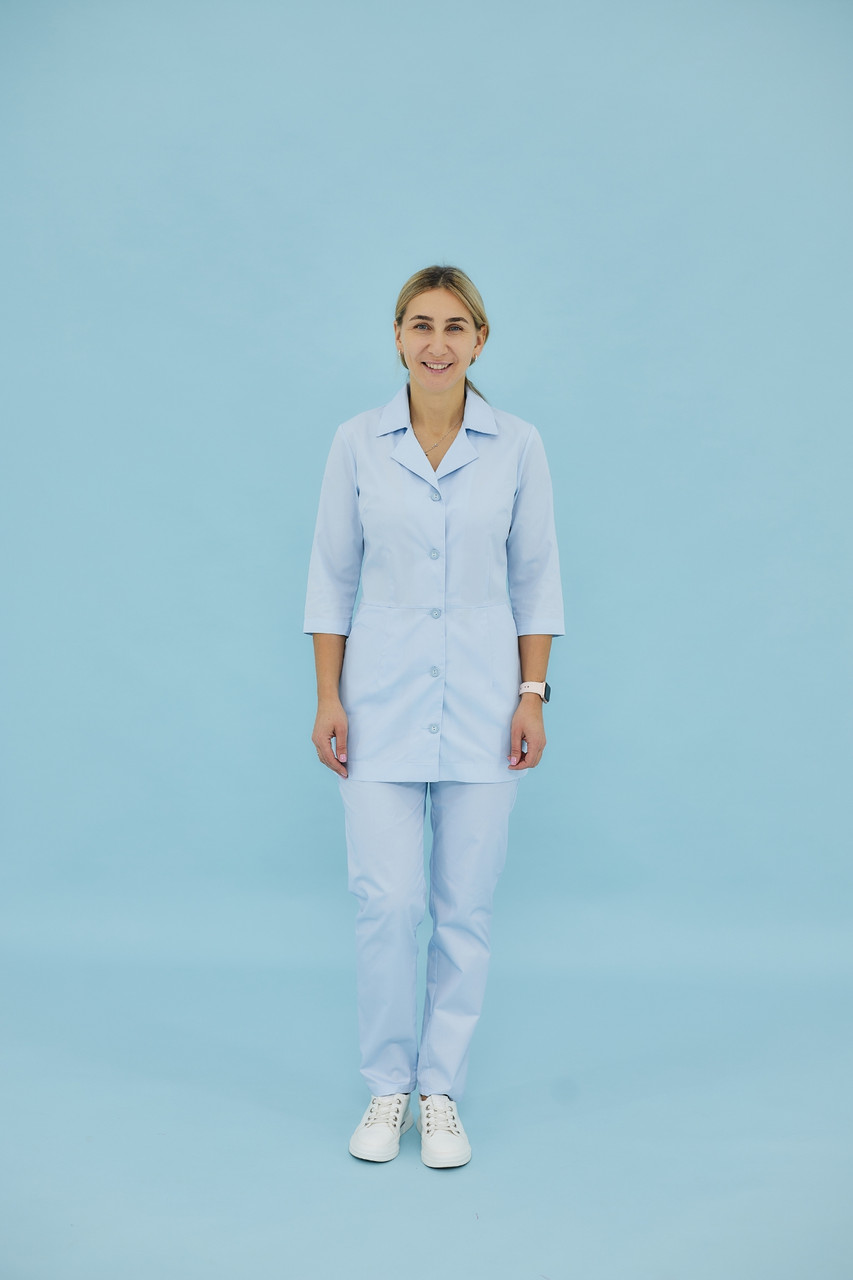 Жіночий медичний костюм куртка + штани Олівія блакитний, форма для медичного персоналу р.42