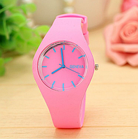 Женские и детские наручные часы с качественным силиконовым ремешком, розовый цвет