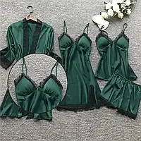 Женское нижнее белье зеленого цвета шелковый халат, одежда для сна, ночная рубашка, пижамный комплект