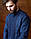 Стильна чоловіча вишита сорочка на темно-синьому льоні., фото 4