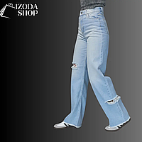 Жіночі джинси блакитного кольору з рваними елементами, прямий крій, 100% бавовна, Туреччина