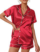 Женская шелковая атласная пижама Комплект для сна