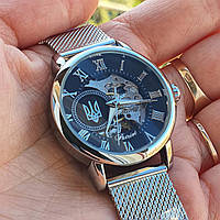 Женские механические часы с гербом Украины Patriot Тризуб срібло Silver