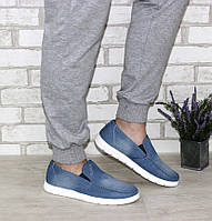 Мужские джинсовые туфли голубого цвета, весенние слипоны на белой подошве