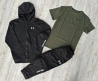 Мужской демисезонный спортивный костюм Under Armour кофта на молнии + штаны + футболка Under Armour