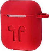 Чехол для наушников Apple Airpods, силикон с карабином, 5 цветов (Красный)