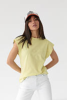 Однотонная футболка с удлиненным плечевым швом - лимонный цвет, S (есть размеры) lk