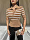 Жіноча в'язана футболка поло в смужку з коміром і ґудзиками, фото 9