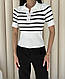 Жіноча в'язана футболка поло в смужку з коміром і ґудзиками, фото 8