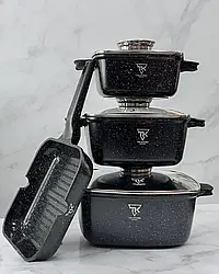 Набір каструль зі сковорідкою Top Kitchen з мармуровим антипригарним покриттям ТК103 Чорний