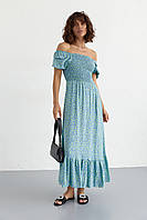 Женское длинное платье с эластичным поясом Fame istanbul - джинс цвет, S (есть размеры) lk