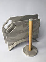 Набір обробних дощок FARDI зі штучного каменю + підставка для паперових кухонних рушників. Серый мрамор.
