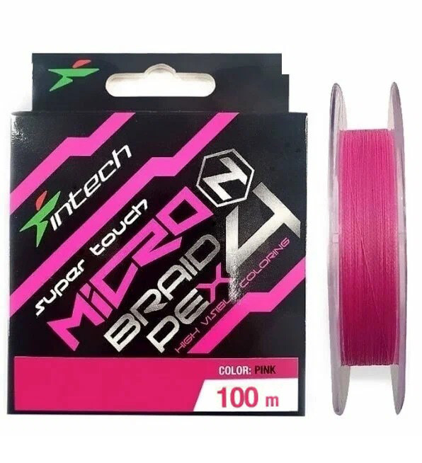 Шнур Intech MicroN PE X4 100 м #0.15 (0.064мм) / 4.4lb (2.0kg) (рожевий), шнур для ультралайту, мікроджигу
