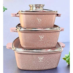 Набір квадратних каструль із гранітним покриттям із кришками Top tk 00025, різні кольори