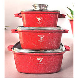 Набір квадратних каструль із гранітним покриттям із кришками Top tk 00025, різні кольори