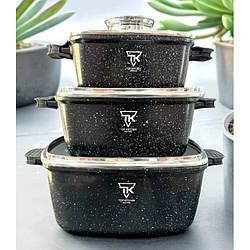 Набір квадратних каструль із гранітним покриттям із кришками Top tk 00025, різні кольори