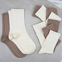 Набор носков женских 12 пар «Beige & Cocoa» с высокой резинкой хлопок премиум сегмент размер 35-38