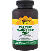 Мультиминеральный комплекс Country Life Calcium Magnesium Zinc 250 Tabs NX, код: 7693340