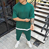 Спортивний мужской зелёный оверсайз комплект футболка и штаны , Стильный оверсайз костюм штаны + футболка