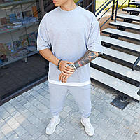 Спортивний чоловічий сірий оверсайз костюм футболка і штани , Стильний оверсайз комплект штани + футболка