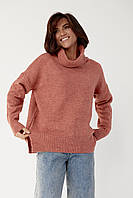 Женский свитер oversize с разрезами по бокам - коралловый цвет, L (есть размеры) lk