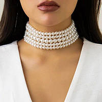 Вінтажне багатошарове намисто зі штучними перлами Кольє білого кольору