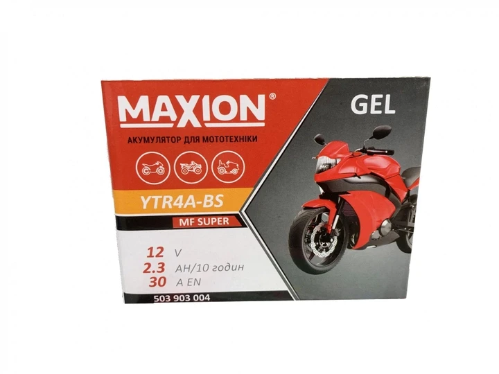 Акумулятор мото GEL 12V 2,3Ah (YTR4A-BS) MAXION 30A