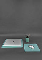 Набор для рабочего стола из натуральной кожи 1.0 бирюзовый краст BlankNote NX, код: 8132740