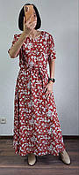 Плаття довге жіноче батальне вільне літнє легке шифонове на трикотажній підкладці