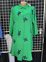 Женское платье-рубашка полубатальное лен ЛИСТИК размер 48-54,цвет уточняйте при заказе