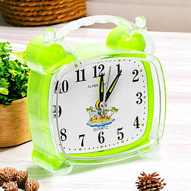 Годинник-будильник настільний на батарейці АА 9,5х11,5см Зелений
