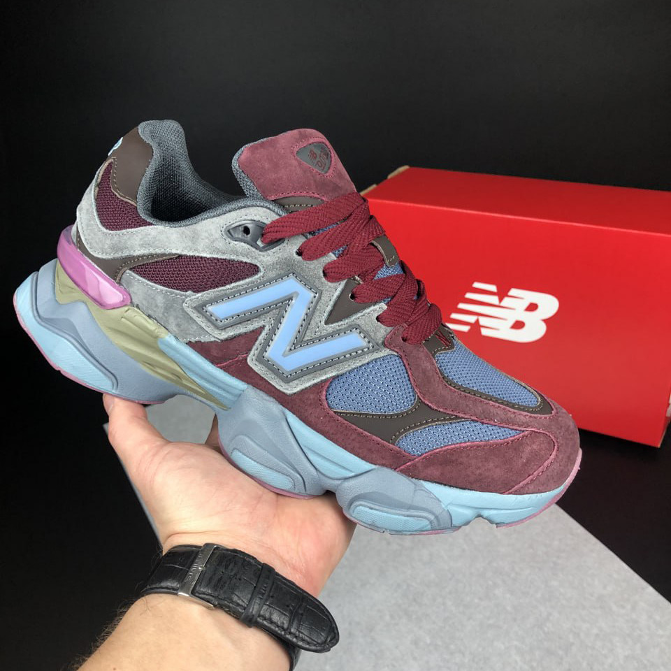 Чоловічі кросівки New Balance 9060 замшеві молодіжні повсякденні бордові блакитні