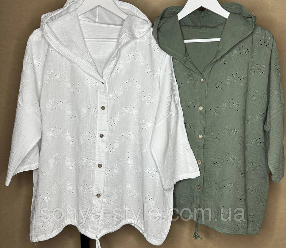 Жіночі однотонні сорочки з капюшоном великого розміру від італійського виробника