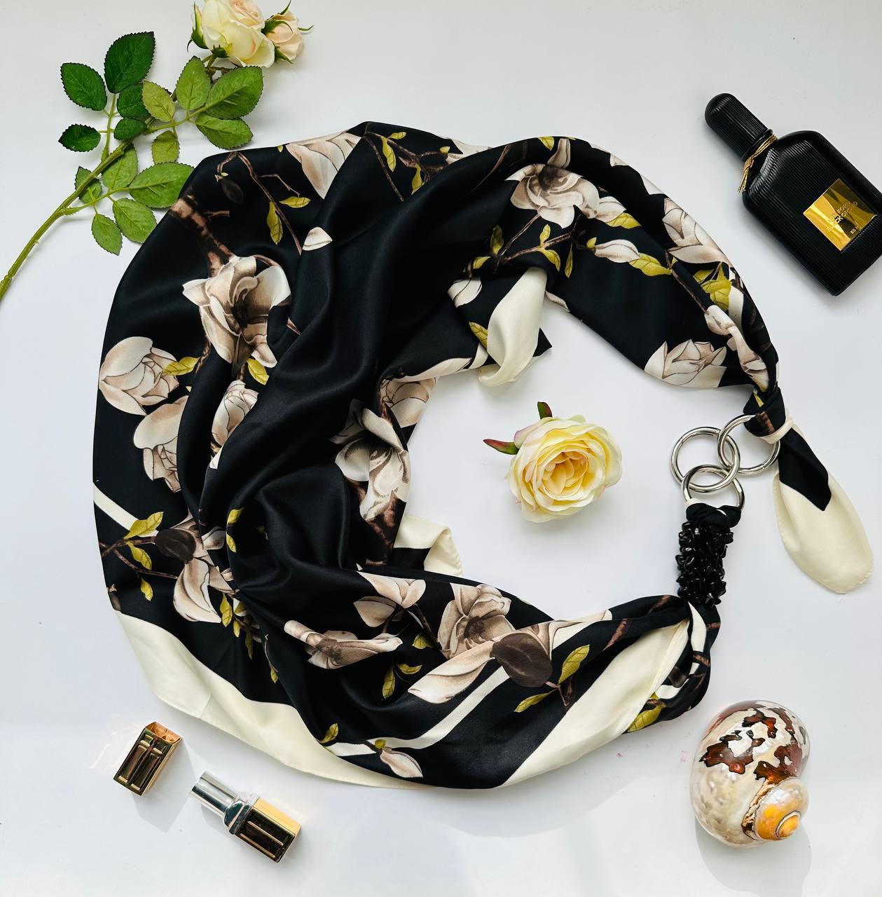 Дизайнерский платок "Ночной сад" от бренда My Scarf, натуральные камни агат