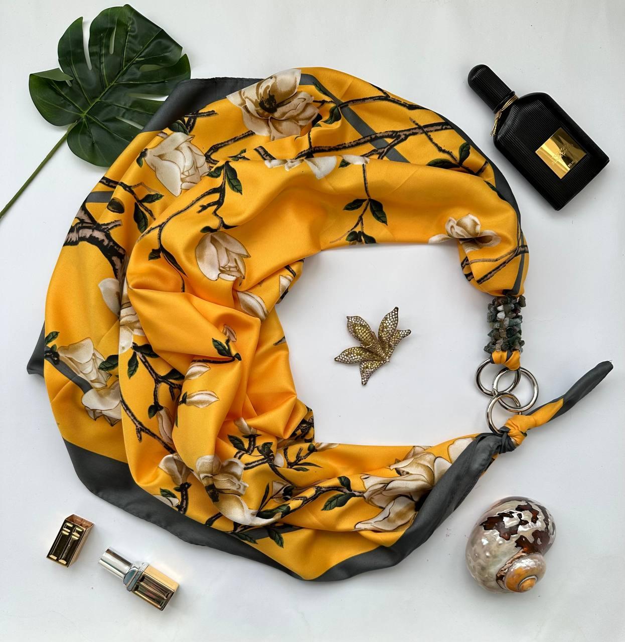 Дизайнерська хустка "Осінній джаз" від бренда My Scarf, натуральні камені яшма