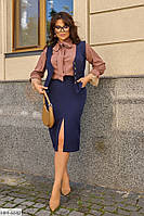 Костюм юбочный женский классический деловой офисный жилетка и юбка карандаш по колено размеры батал 48-62 56/58