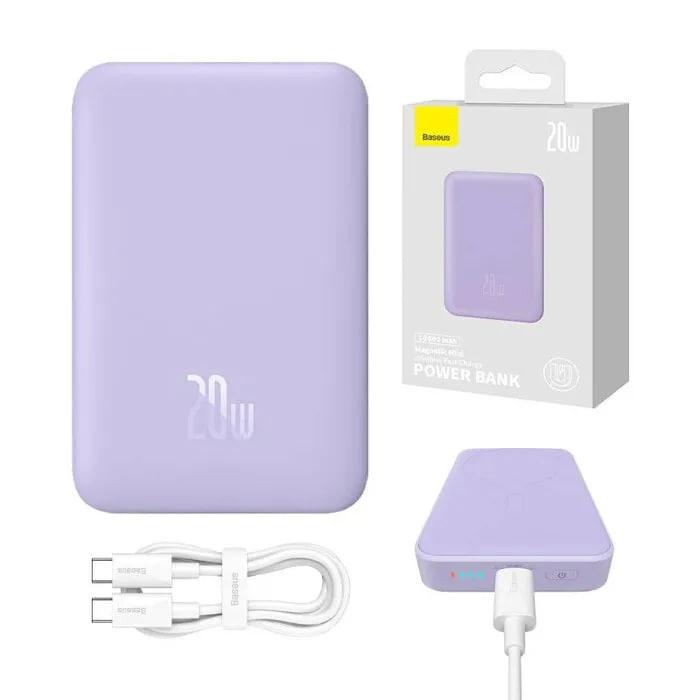 Павербанк з Бездротовою зарядкою Qi 15W Baseus Magnetic Mini Wireless Fast Charge 2in1 10000 mAh 20W 2.4A (PPCX110105) Фіолетовий