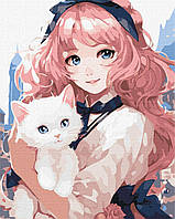 Картина по номерам Девушка в руках с котом 40*50 см Идейка KHO 8390
