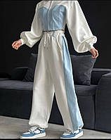 Женский весенний комбинированный спортивный костюм худи штаны с джинсовыми вставками размеры S-L